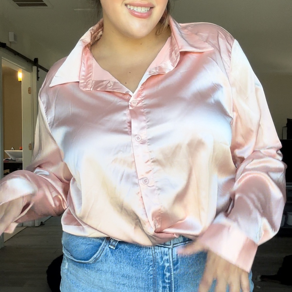 Pink Satin Button Up